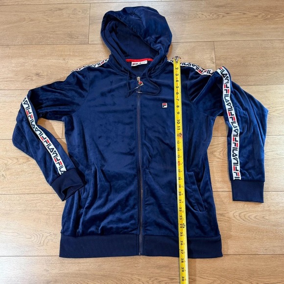 Vtg Y2K FILA Velour Track Suit Jacket Blue Stripe Zip Hoodie Mens XL 90s Hip Hop - Picture 7 of 8